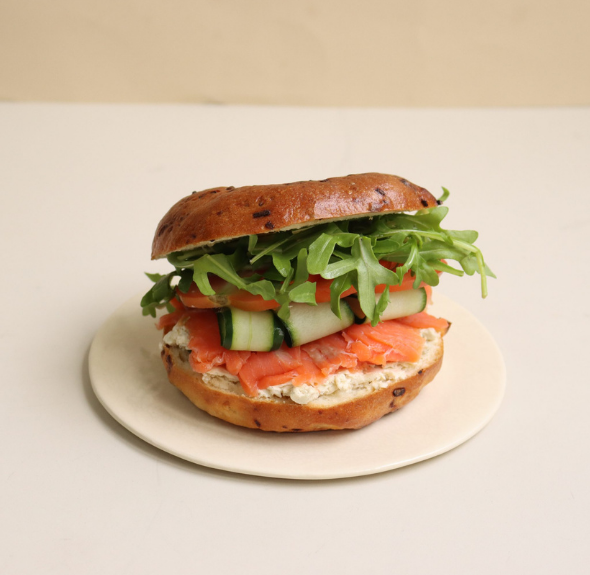 Smoked Salmon With Spinach Cream Cheese & Japanese Cucumber Bagel