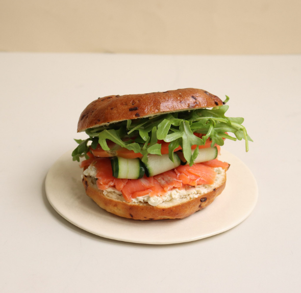 Smoked Salmon With Spinach Cream Cheese & Japanese Cucumber Bagel'wich