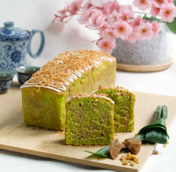Pandan Gula Melaka Marble Loaf Cake